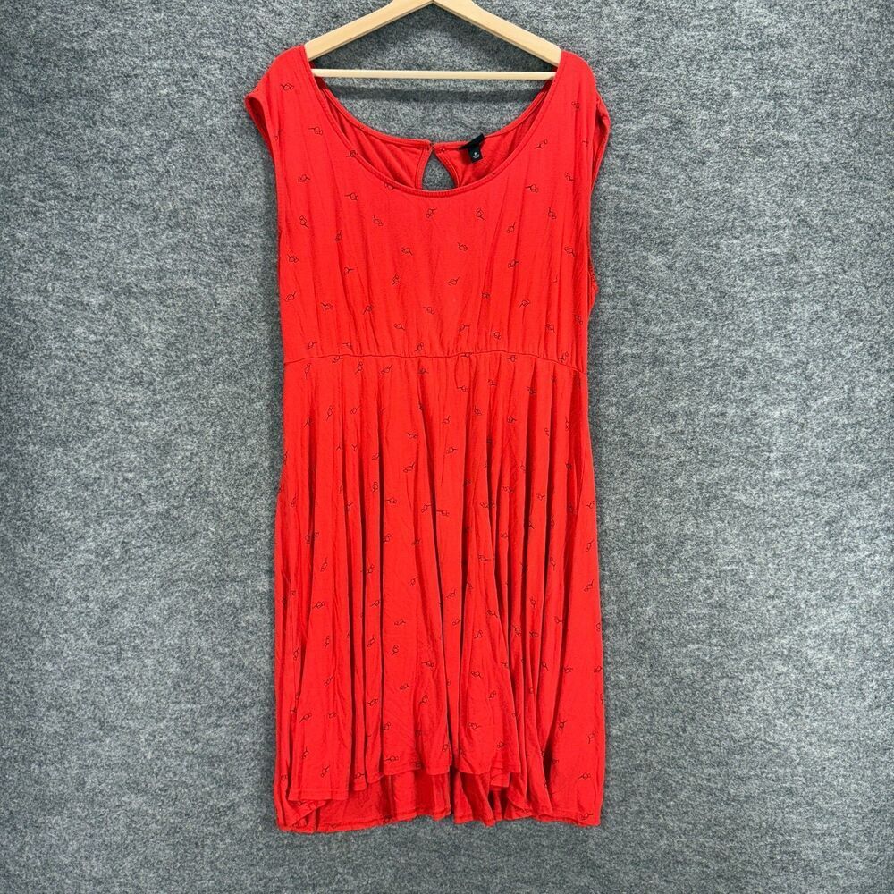 Torrid Dress Women 2 Red Geometric Shift Midi Short Sleeve Hook & Eye Rayon